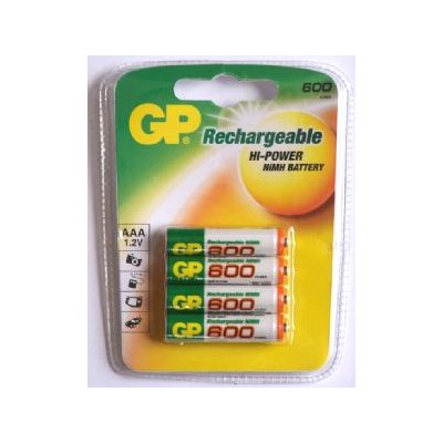GP 600mAh Ni-MH 4 pack AAA batteries