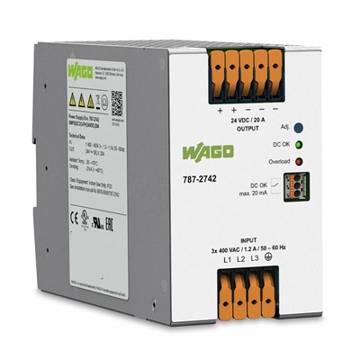 WAGO SMPSU; Eco; 24VDC Output; 3-Phase; 20A; DC OK Contact