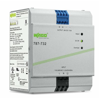 WAGO Power Supply; Eco; 1-phase; 24VDC Output; 10A; DC-OK; 4,00 mm²