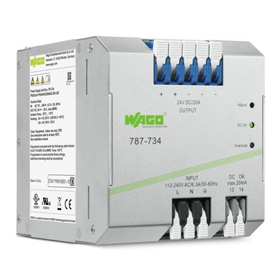 WAGO SMPSU; Eco; 24VDC Output; 2A; DC OK; 6,00mm²