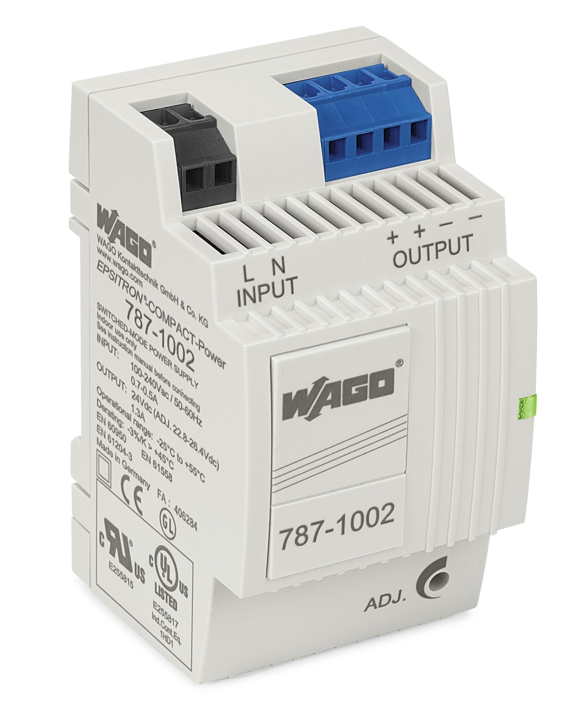 WAGO SMPSU; Compact; 24VDC Output; 1.3A Output