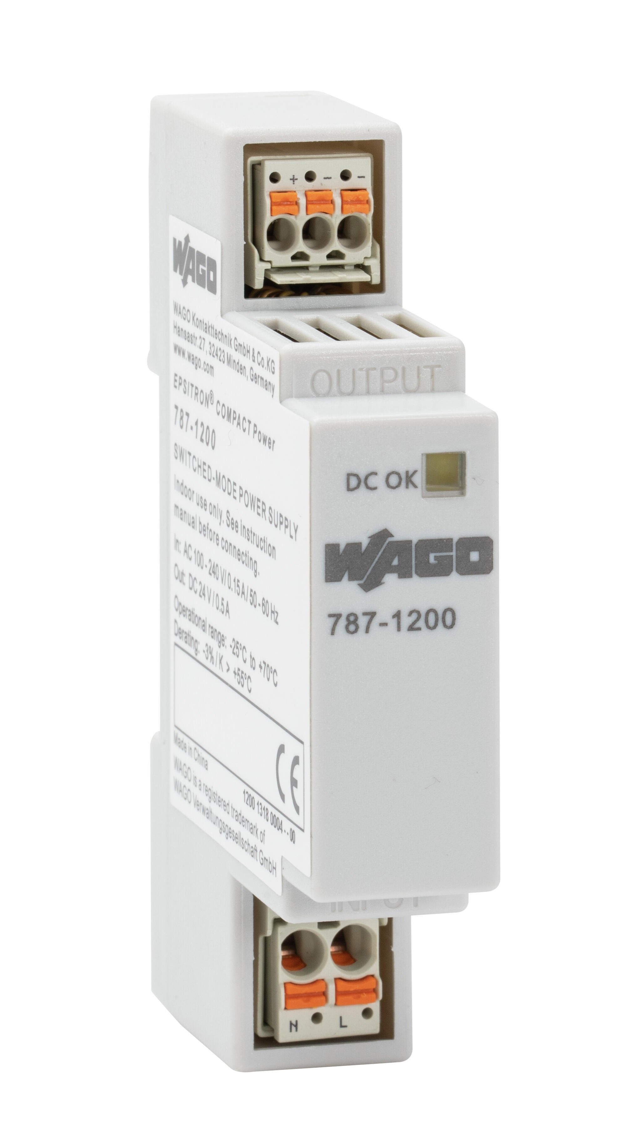 WAGO SMPSU; Compact; 24VDC Output; 0.5A; DC-OK LED