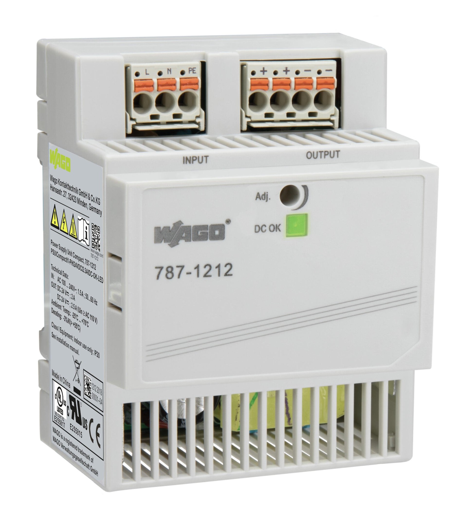 WAGO SMPSU; Compact; 24VDC Output; 2.5A; DC-OK LED