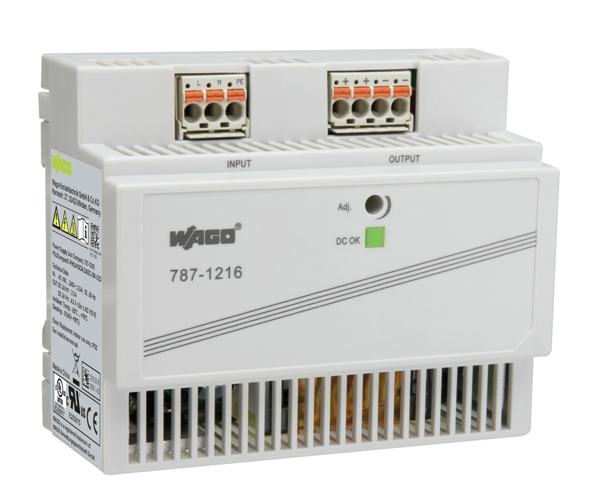 WAGO SMPSU; Compact; 24VDC Output; 4.2A; DC-OK LED