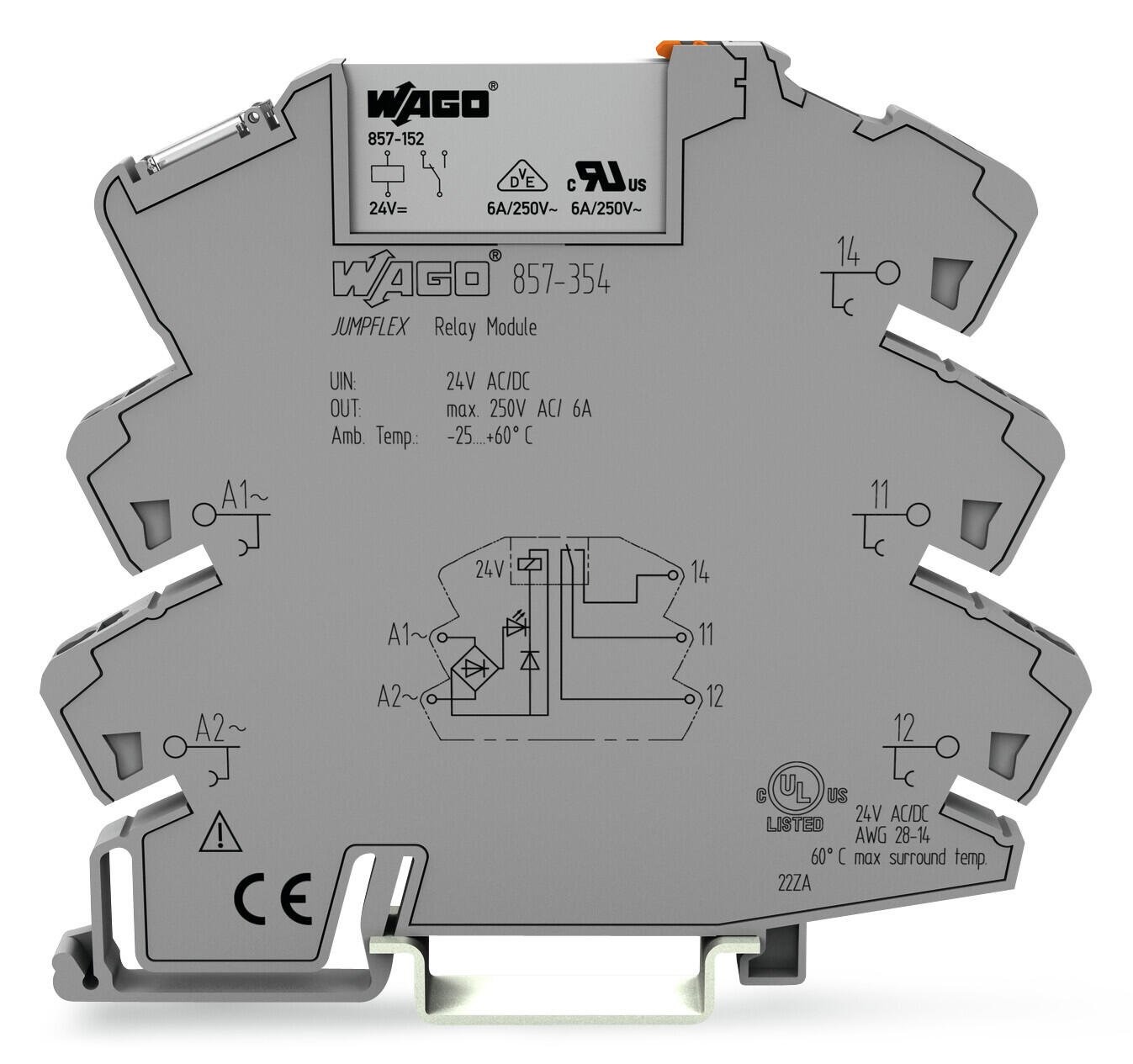 WAGO 857-354 Relay Module; 24V AC/DC; 1xCO; 6A