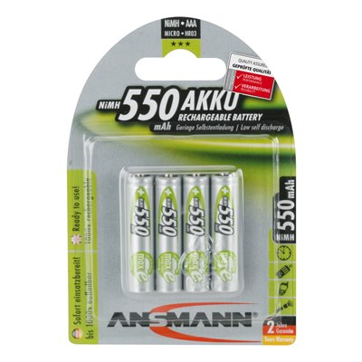 AAA 550mAh Rechargeable Battery Pack of 4