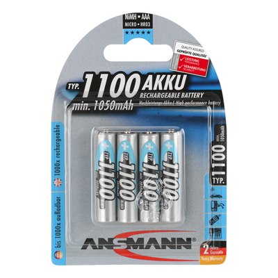 AAA 1100 mAh Rechargeable Battery Pack of 4