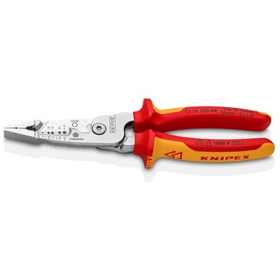 KNIPEX WireStripper metric version insulated with multi-component grips, VDE-tested chrome-plated flat jaws 200 mm 13 76 200 ME