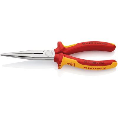 Snipe Nose Side Cutting Pliers (Stork Beak Pliers) insulated with multi-component grips, VDE-tested chrome-plated half-round jaws 200 mm cutting edges with bevel 26 16 200