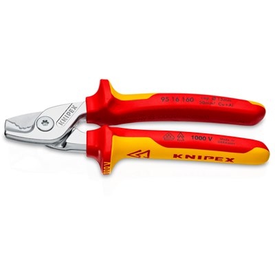 KNIPEX StepCut® Cable Shears insulated with multi-component grips, VDE-tested chrome-plated 160 mm Ø 15 mm / 50 mm² 95 16 160