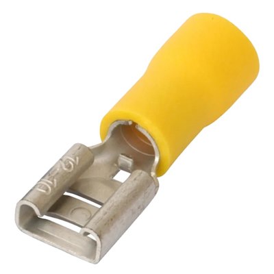 Female spade receptacle - Yellow 6.3mm x 0.8mm (Pk x 100)