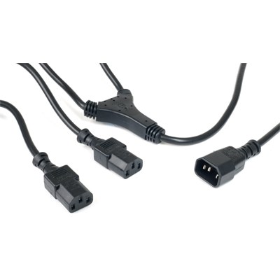 2m cord set IEC take-off plug to twin straight IEC sockets.