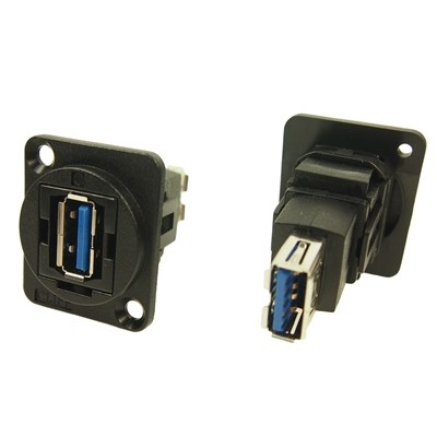 CLIFF CP30205N XLR Feedthrough USB 3.0 A to USB 3.0 A Ni Plated Countersunk Hole